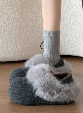 内增高两穿一脚蹬勃肯鞋女雪地靴