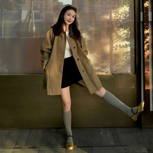 休閑復(fù)古工裝 茉茉西里卡其色風(fēng)衣外套女2025春季 新款 小個子中長款