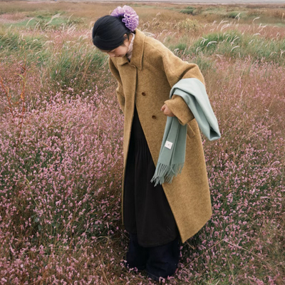 高级感复古棕色翻领呢子大衣韩版