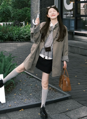 休闲慵懒风立领风衣外套女小个子中长款宽松显瘦高级感时尚大衣