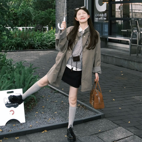 小个子休闲慵懒风立领风衣外套女