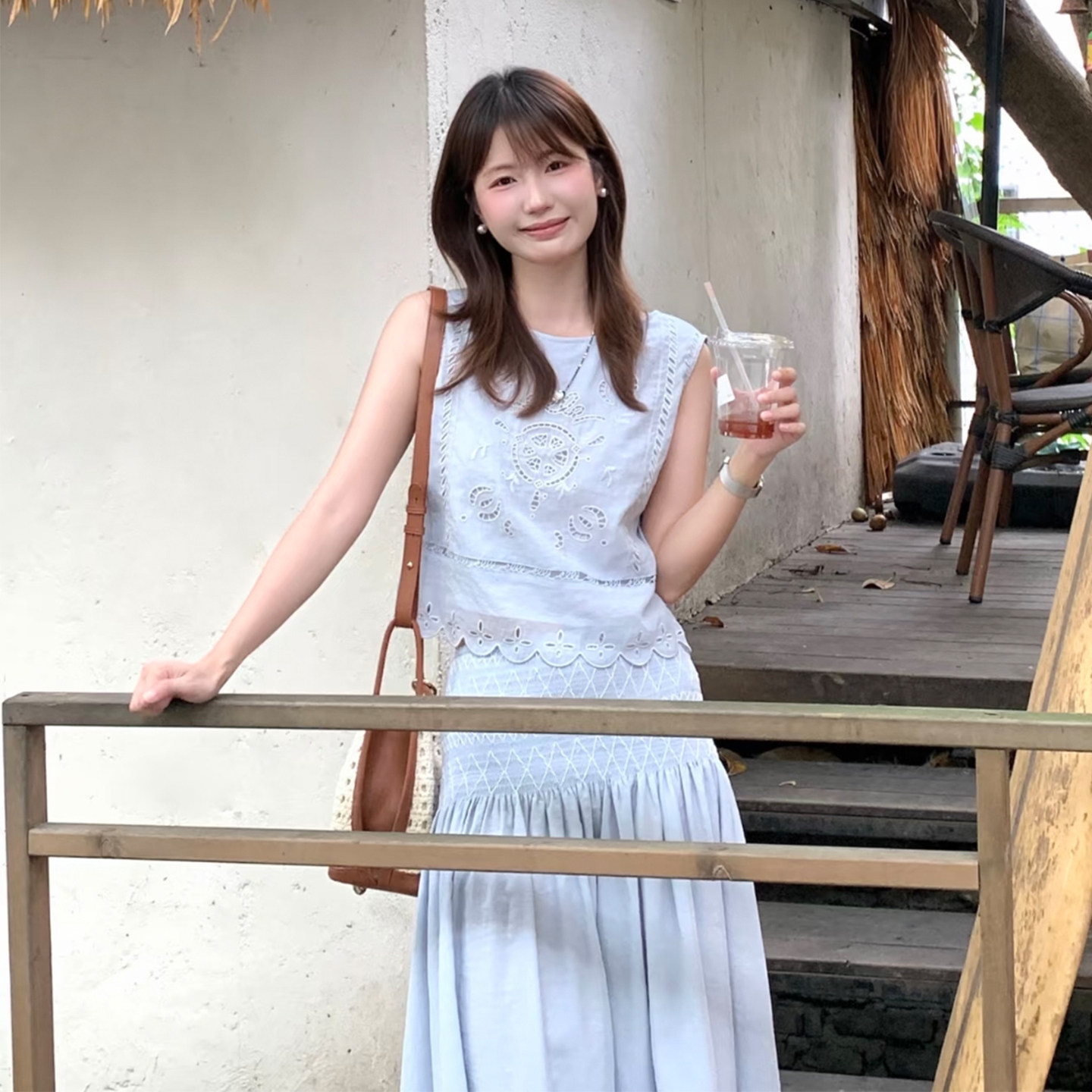夏季镂空刺绣小个子半身裙两件套图片
