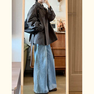 复古翻领风衣外套女中长款宽松收腰系带时尚高级感小个子大衣上衣