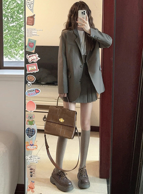 小个子灰色西装外套女春秋新款韩版宽松显瘦高级感休闲百搭上衣