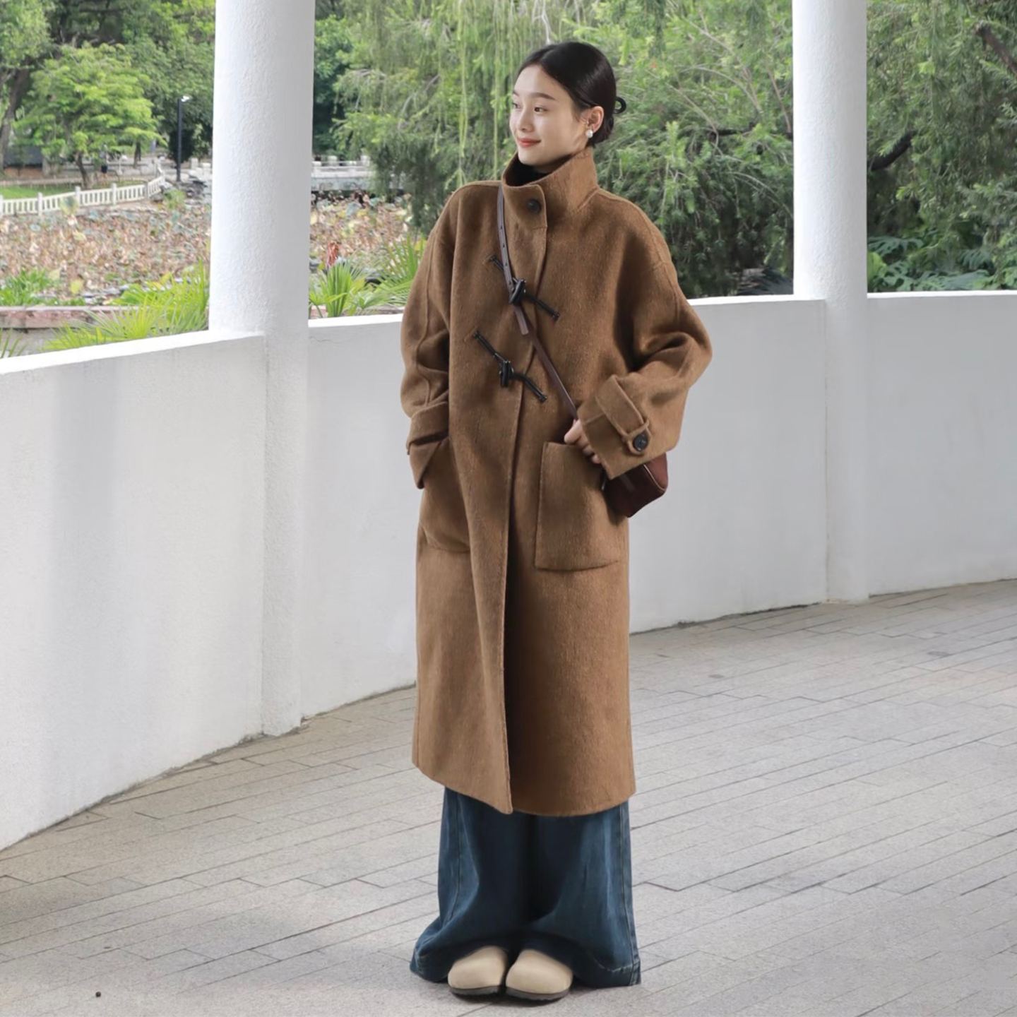 小个子英伦老钱风牛角扣毛呢外套