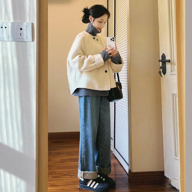 短款呢子大衣小个子白色毛呢外套