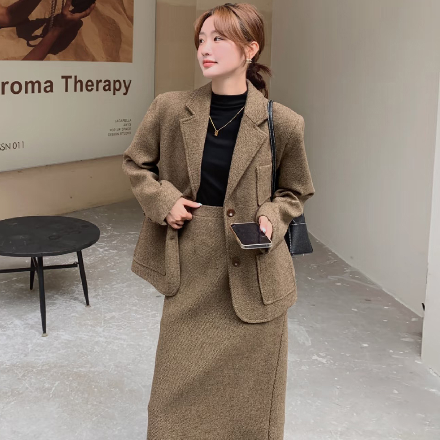 高级感气质显瘦西服半身裙两件套