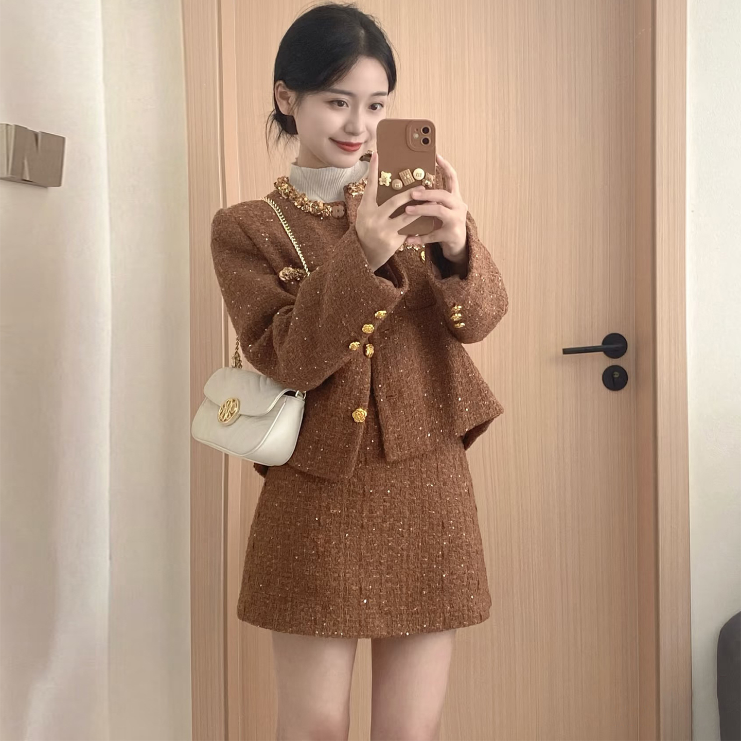 短款小香风套装秋冬粗花呢长袖