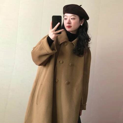 呢子大衣斗篷中长款毛呢外套驼色
