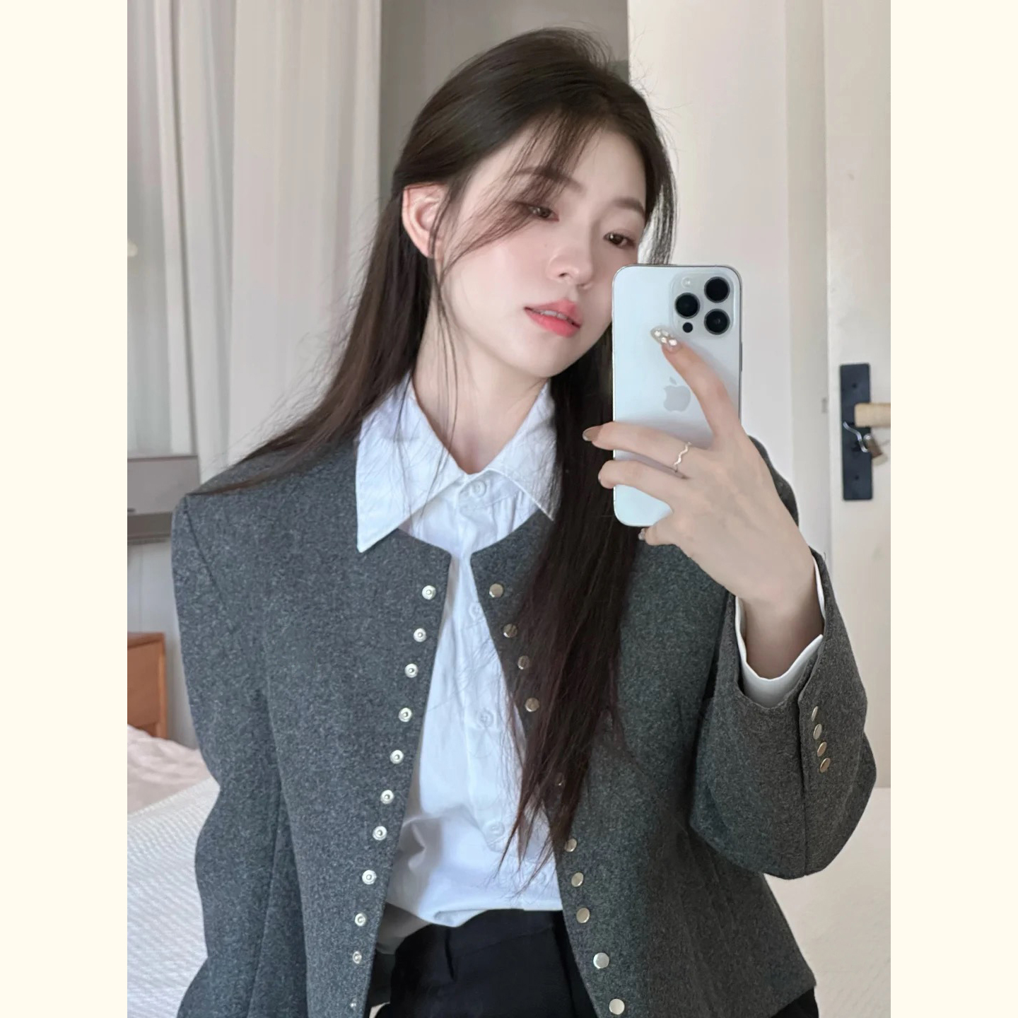 小个子学院风小香风灰色毛呢外套