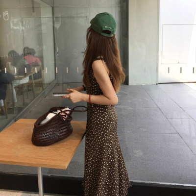 法式波点收腰显瘦鱼尾连衣裙