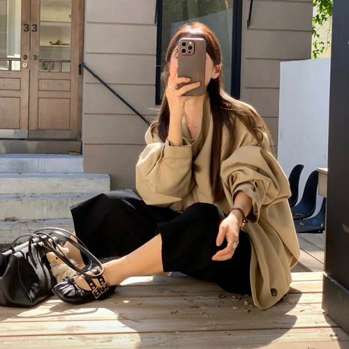 早秋小众立领斜襟显瘦女款风衣