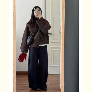 慵懒风棕色毛呢外套女小个子秋冬季 宽松气质高级感氛围感呢子大衣