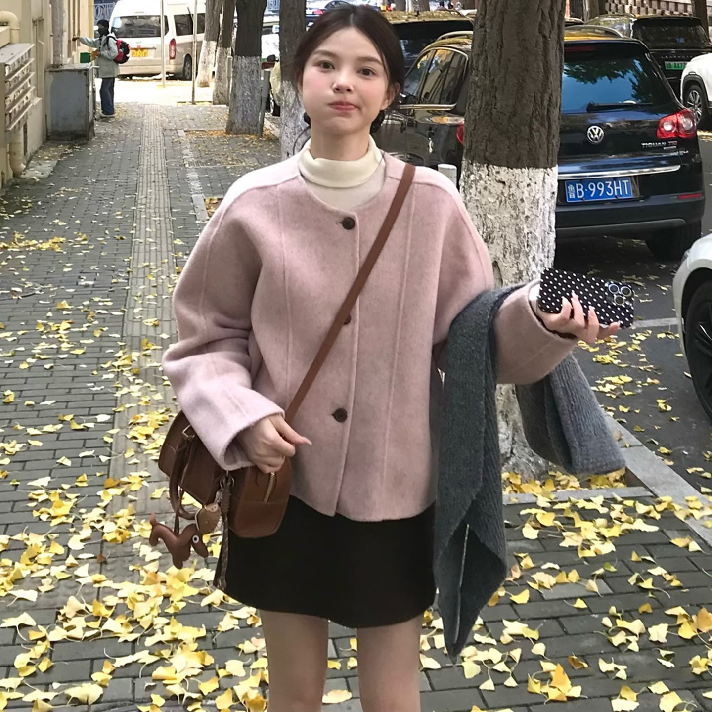 法式温柔风粉色圆领毛呢外套女小个子单排扣宽松显瘦百搭减龄上衣,女装/女士精品,毛呢外套,淘宝优惠券,粉丝福利购,淘宝优惠卷