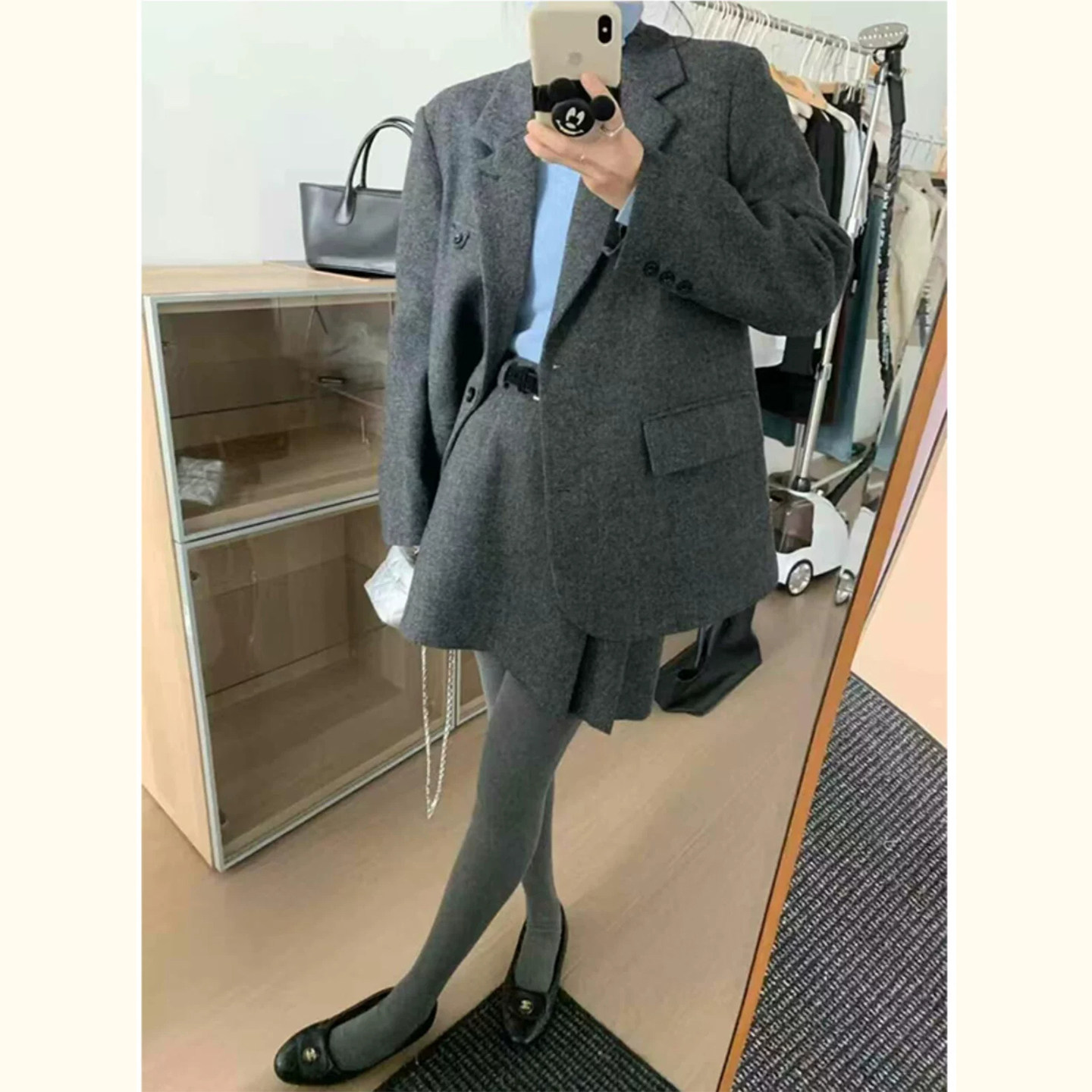 高级感毛呢西装套装女冬季通勤廓形垫肩外套半身裙两件套
