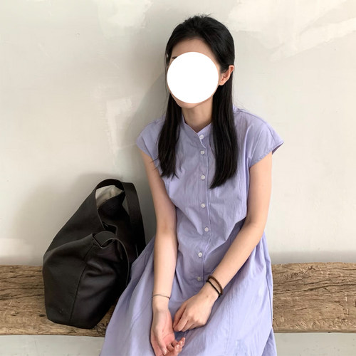 复古小立领衬衫连衣裙