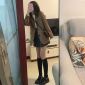 韩版 新款 宽松显瘦休闲chic西服上衣潮 外套女小个子春秋装 咖色西装