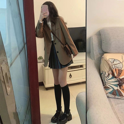 咖色西装外套春秋装新款宽松显瘦