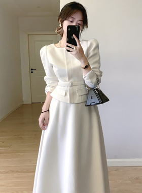 千金风白色套装女秋冬新款小个子收腰气质高级感轻熟通勤风两件套