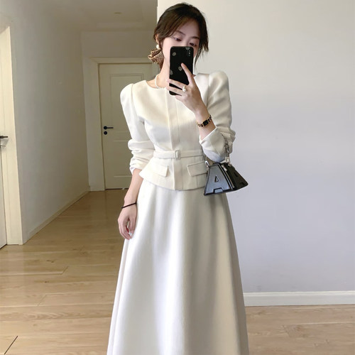 千金风小个子白色套装女秋冬新款