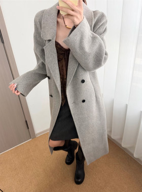 秋冬高级感西装领双排扣呢大衣女