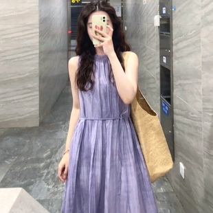 法式 背心連衣裙女夏季 新款 高級感收腰顯瘦小個(gè)子氣質(zhì)長裙 復(fù)古無袖