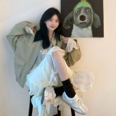 新款 美式 风衣外套女春秋季 风翻领插肩袖 韩系休闲百搭大衣上衣 工装