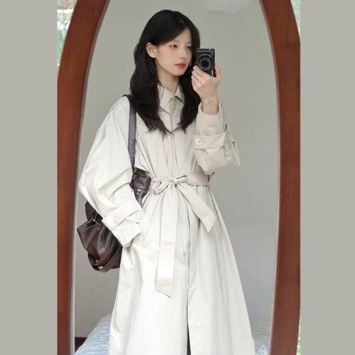 小个子中长款风衣外套系带大衣