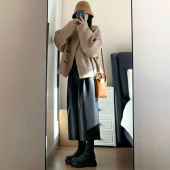 韩系风圈圈毛呢短款 外套女秋冬宽松显瘦高级感斜门襟立领百搭上衣