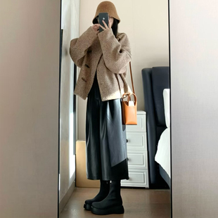 韩系风圈圈毛呢短款外套女秋冬宽松显瘦高级感斜门襟立领百搭上衣