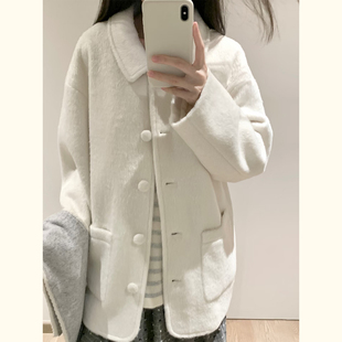 秋冬新款软糯白色毛呢大衣女 减龄娃娃领呢子外套上衣