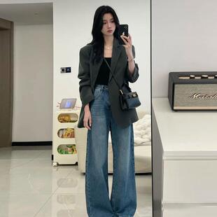 小个子高级感廓形宽松休闲西服上衣 新款 灰色西装 外套女2025春季