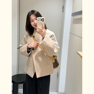 燕麦色气质立领茧型毛呢外套女韩版小个子高级感休闲百搭呢子大衣