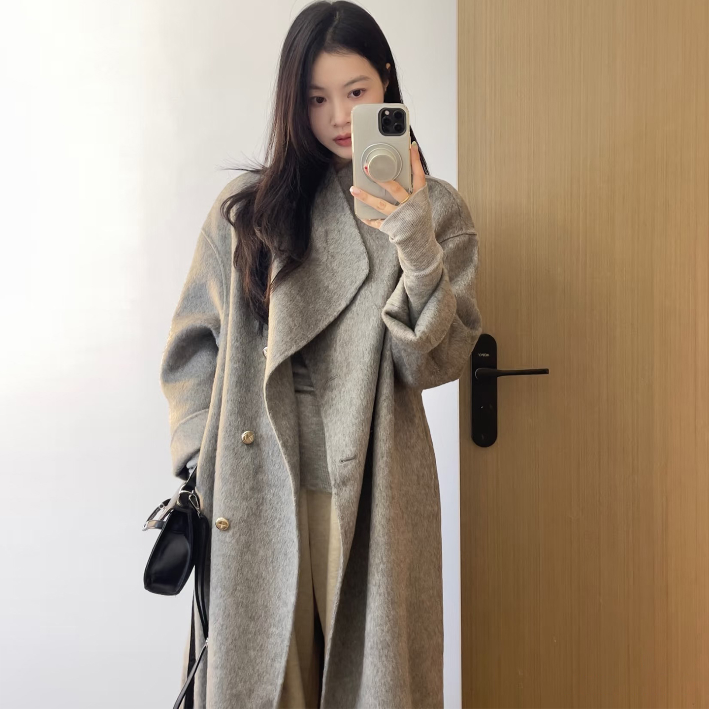 小个子中长款宽松慵懒风毛呢外套