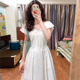 高级感白色泡泡袖V领连衣裙女夏季新款小个子设计感显瘦仙女长裙