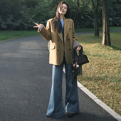 复古风毛呢西装 双排扣高级感气质老钱风西服上衣 外套女秋冬中长款