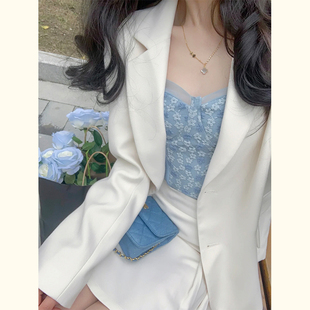 韩版 高级感白色西装 外套女2023春秋装 新款 小个子宽松气质休闲西服