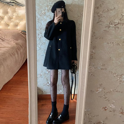 高级感黑色斗篷毛呢外套女秋冬装