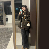 韩版 新款 高级感牛角扣呢子大衣加厚 复古格子毛呢外套女秋冬装 经典