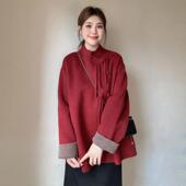 新款 圣诞新年红色新中式 毛呢外套女冬季 本命年国风小个子呢子大衣