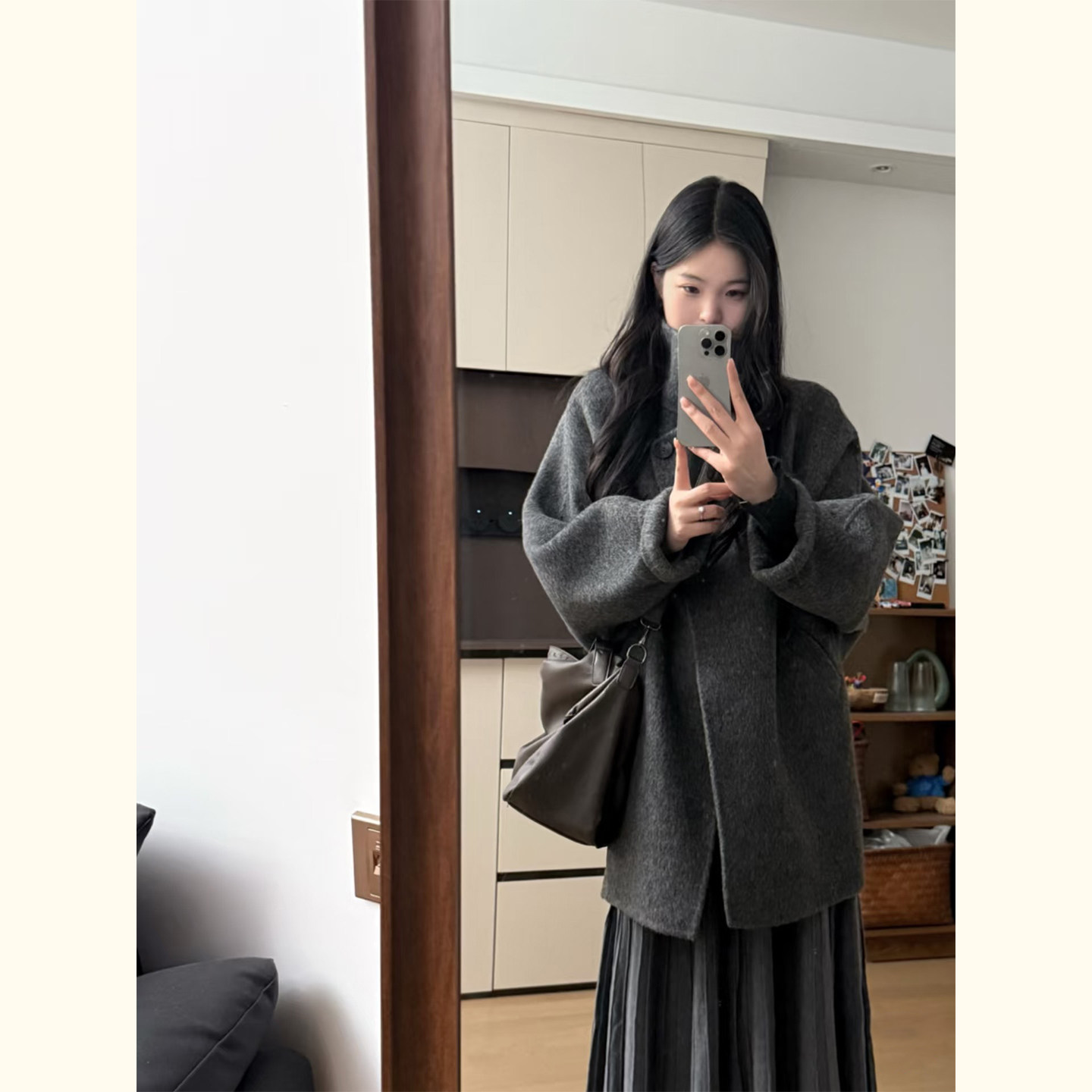 韩系灰色中长款毛呢外套女小个子宽松高级感气质呢子大衣秋冬茧型,女装/女士精品,毛呢外套,淘宝优惠券,粉丝福利购,淘宝优惠卷