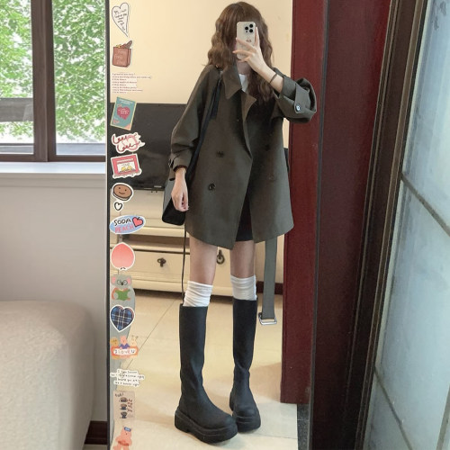 英伦风双排扣中长款风衣外套