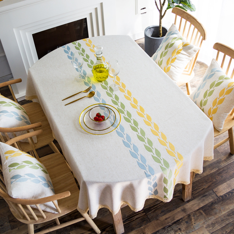 可伸缩折叠椭圆形餐桌布定制客厅茶几盖布布艺北欧风花卉棉麻台布