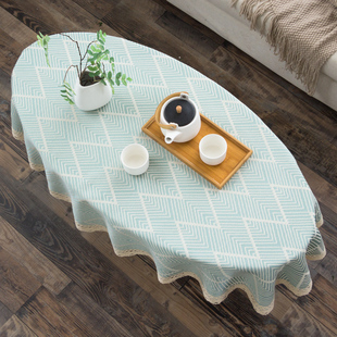 椭圆形茶几棉麻桌布高级感定制鸭蛋型餐桌布日式 茶桌台布保护桌垫
