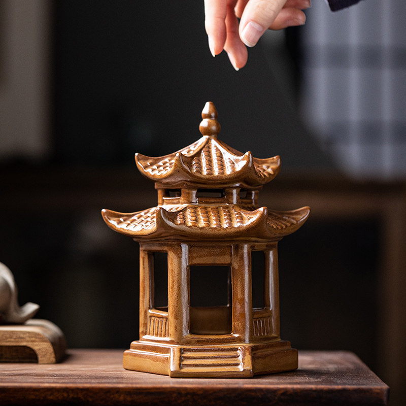 中式陶瓷亭子凉亭庭院古建筑模型沙盘假山微景观水族鱼缸造景摆件