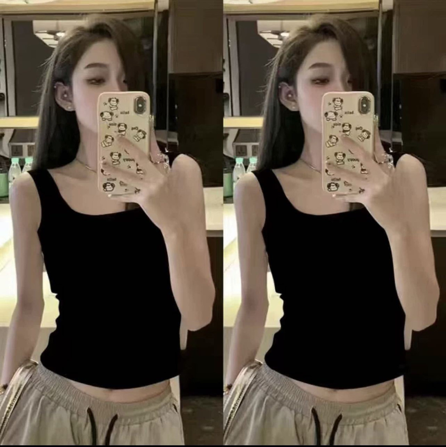 宽肩带方领修身带胸垫吊带背心女
