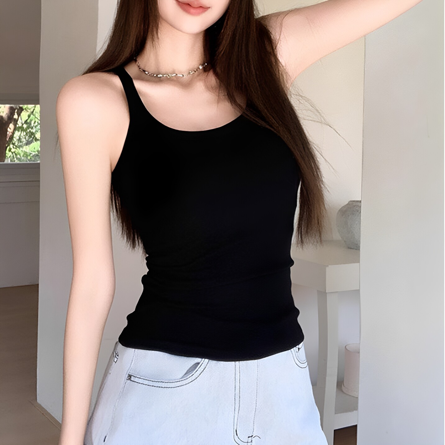 新款百搭修身纯色工字吊带背心女夏季辣妹显瘦遮副乳自带胸垫上衣