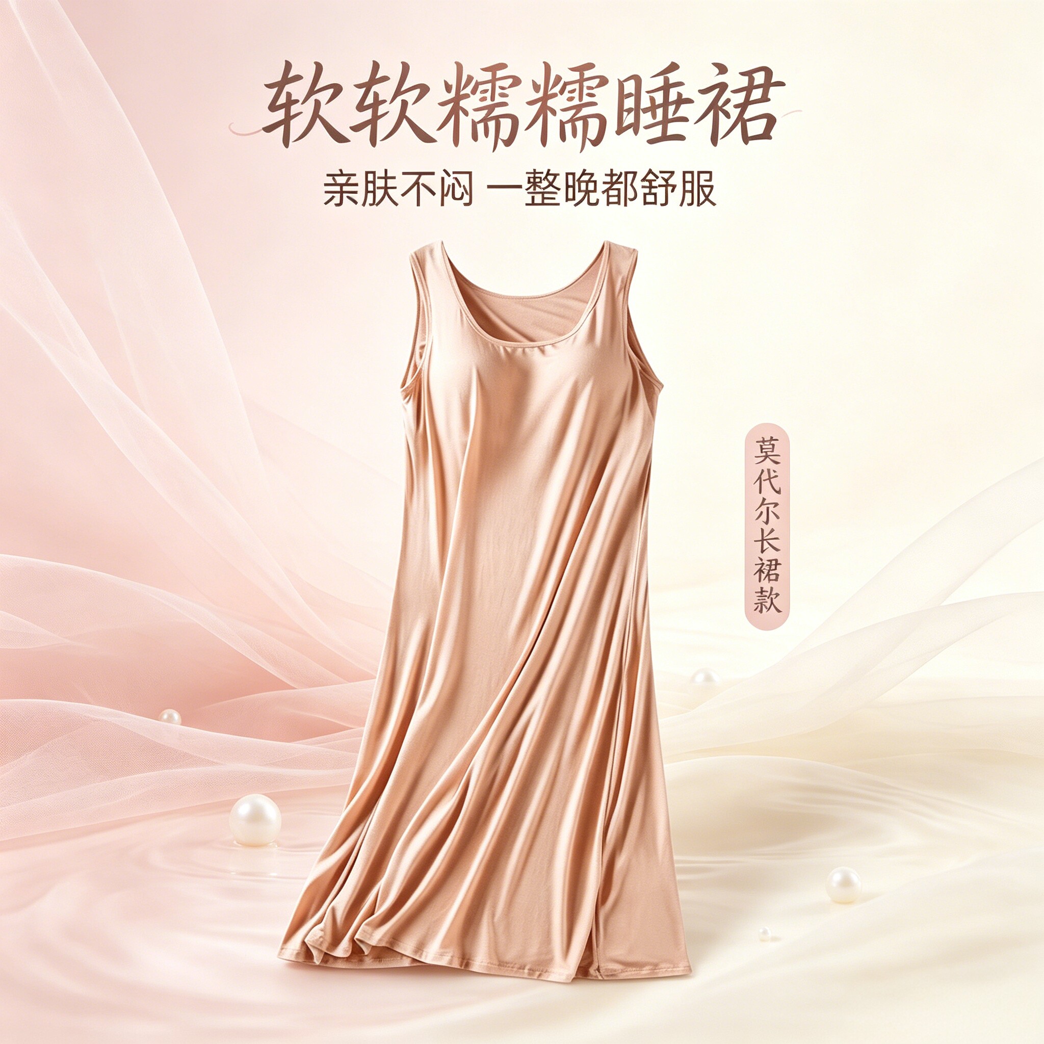 莫代尔带胸垫肤色长裙吊带女夏季