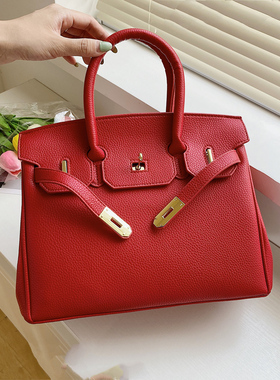 铂金包女2025新款高级质感时尚红色新娘包结婚包手提包斜跨大容量