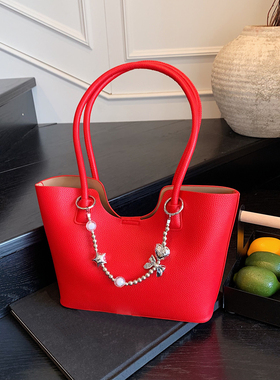 高颜值大容量托特包包女2025新款婚包女新娘红色手提包腋下单肩包